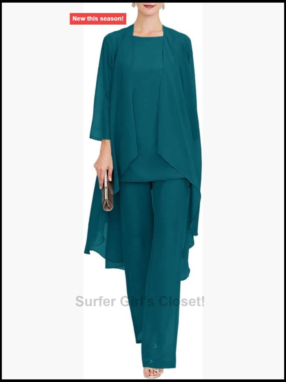 Mother of Bride Pant Suit 3Pcs Formal Outfit Set Chiffon Wedding
